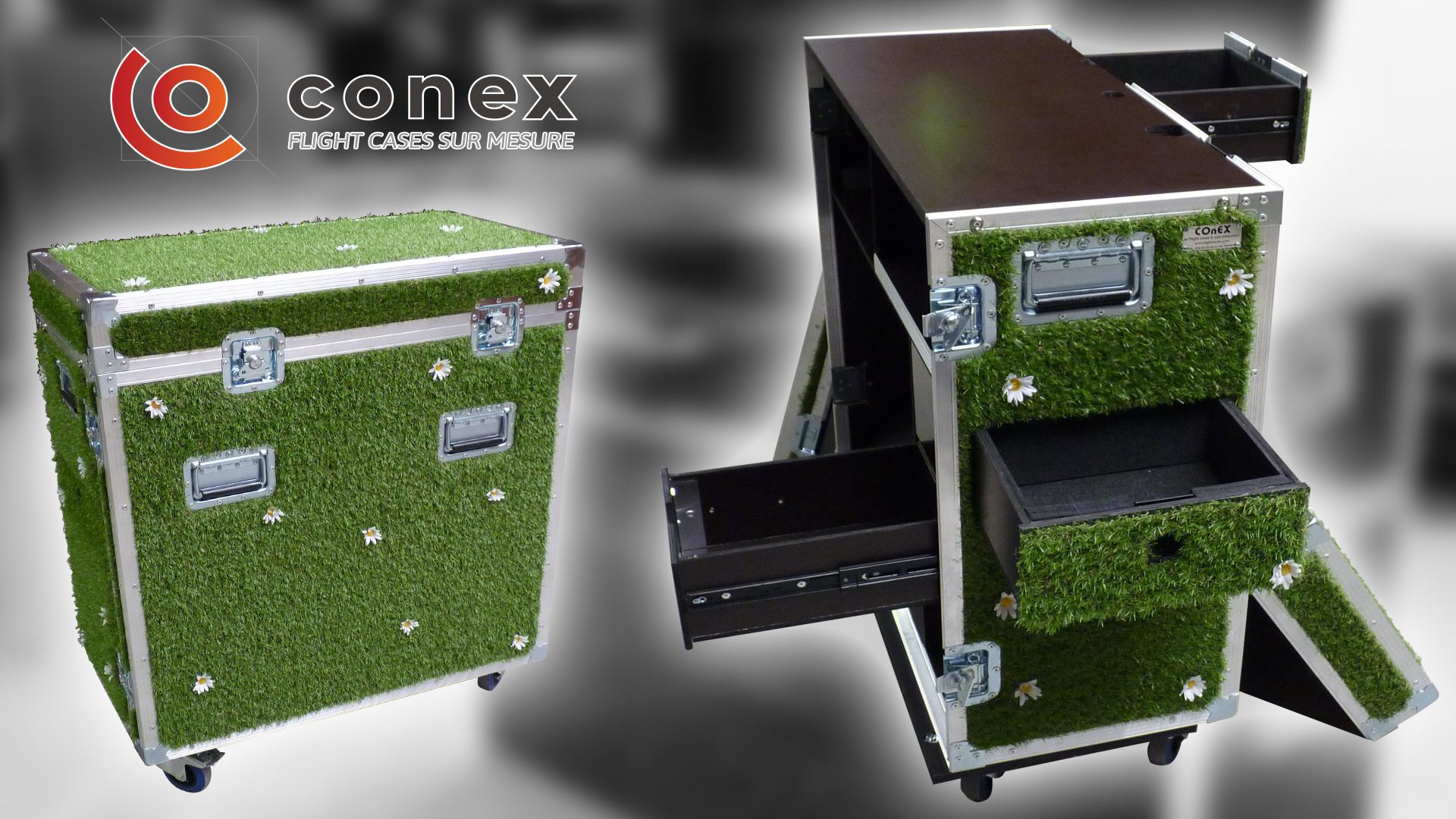 flight case décor herbe pour dj