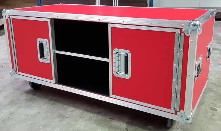 Flight case meuble de tv rouge avec rangement