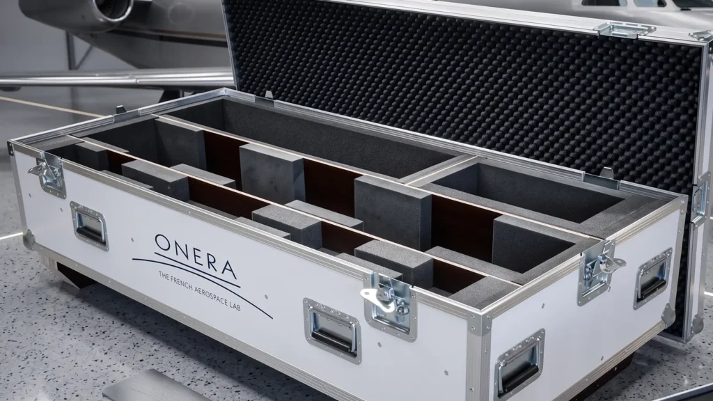 Flight case avec cloisons sur mesure moussées Flight case avec cloisons sur mesure moussées