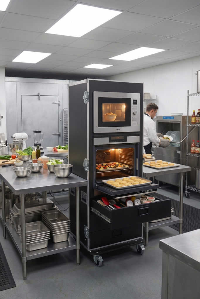 flight case catering four micro onde rangement
